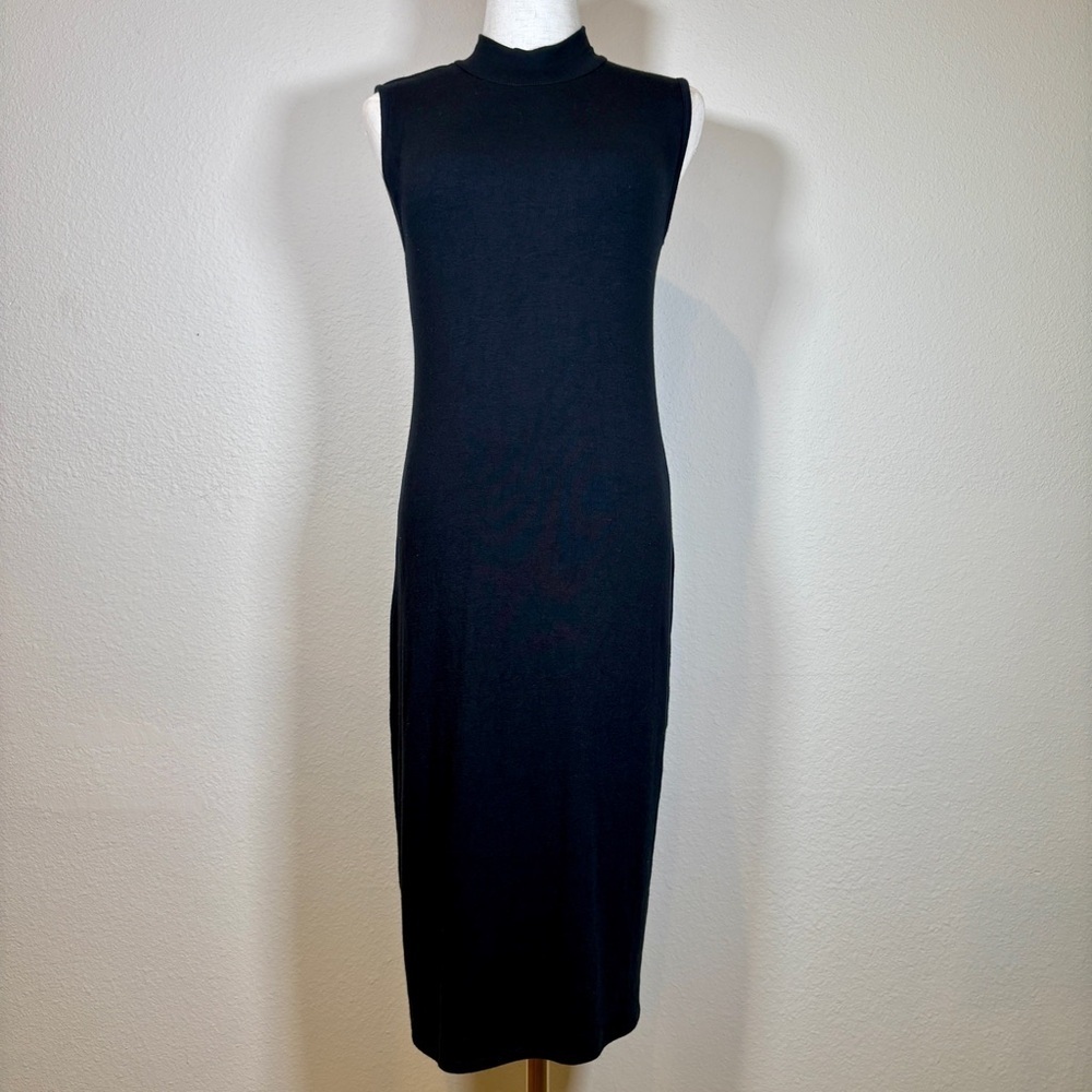 Magaschoni Black Modal Sleeveless Mock Turtleneck Midi Dress Size Medium